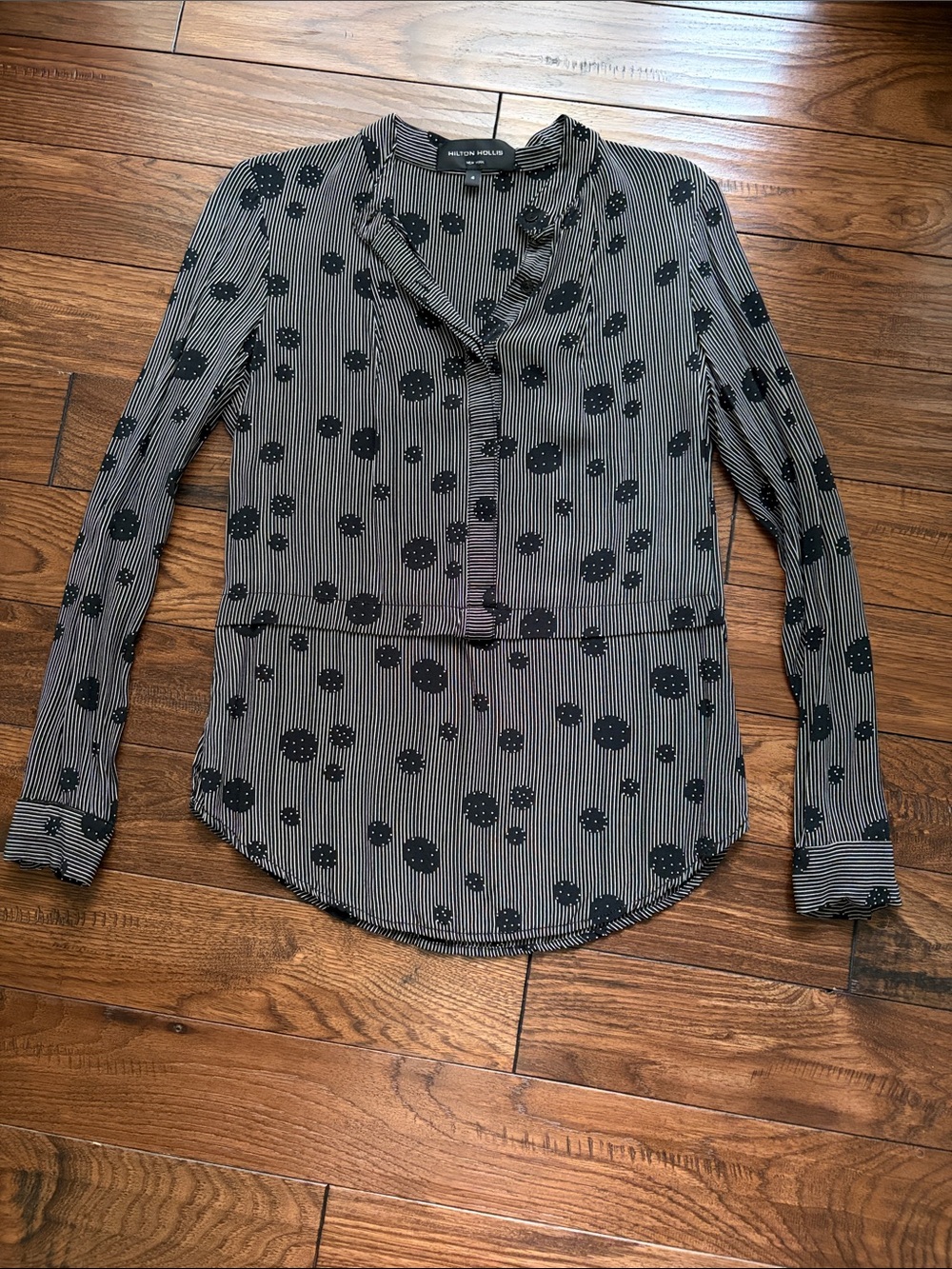 Black & White Striped Floral Button-Down Shirt